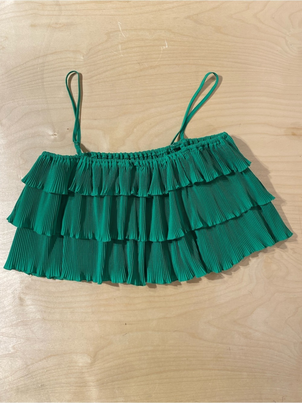 Shein Green Tiered Ruffle Crop Top XS (RI)